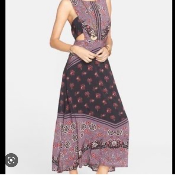 FREE PEOPLE Sunrise Oblivion Floral Print Maxi Dress in Black Combo Size 2 - Picture 2 of 5